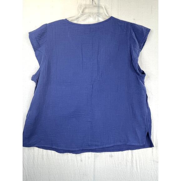 NWT Three Dots Double Gauze women's top in periwinkle, size L - Picture 5 of 9